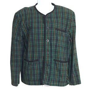 Esprit vintage women's top shirt jacket button front long sleeve pockets green